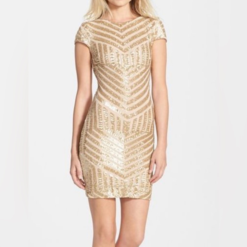Dress the Population Gold Sequin Mini Dress